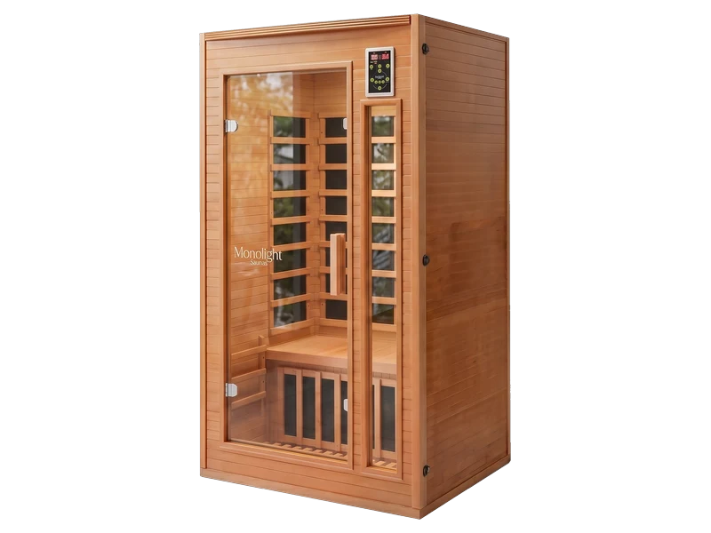 Monolight One 1-person hemlock infrared sauna cabin with glass door