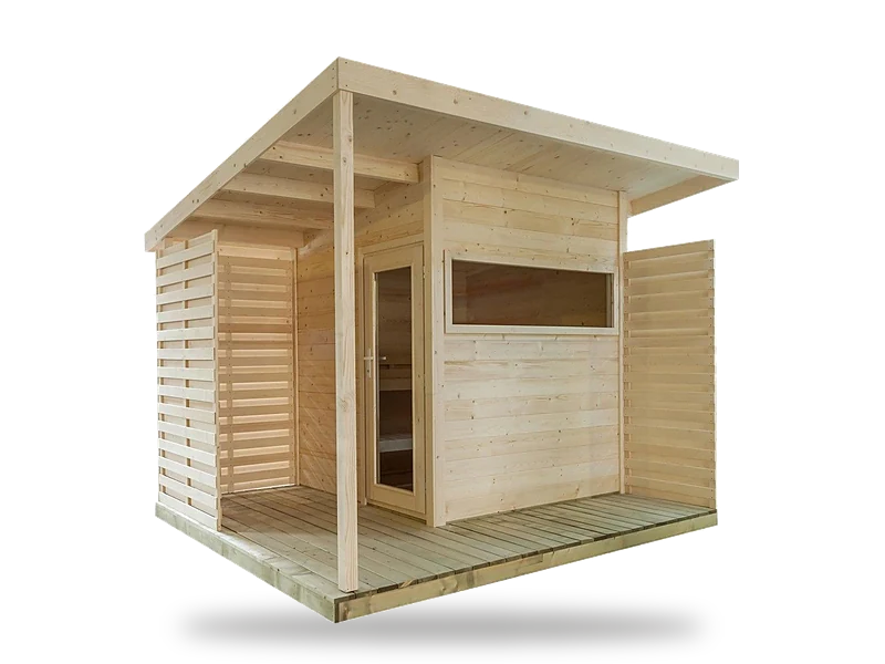 Almost Heaven Timberline 6-person outdoor cabin sauna with covered porch