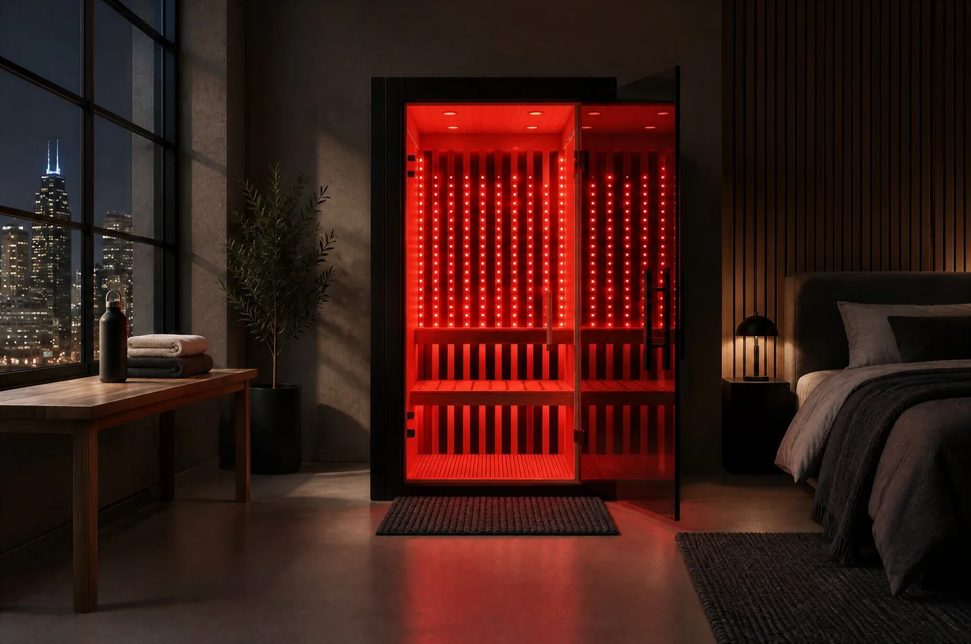 SaunaCloud Atlas One one-person infrared sauna design concept render